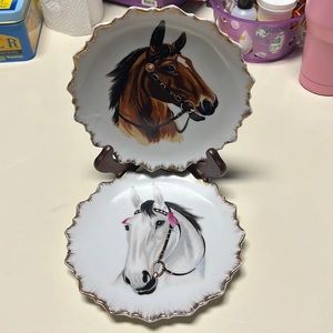 Vintage Original Arrow Horse Head Wall Plates Hand Painted Gold Western - JAPAN